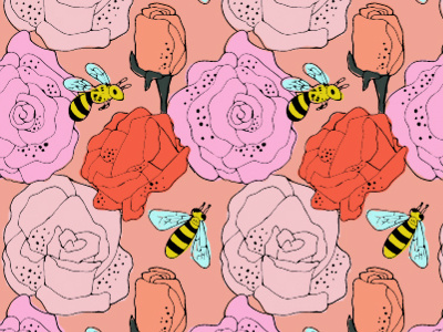 Rose and Bee Pattern illustration pattern textile