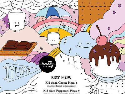 Kids' Menu, Illustrations branding coloring page dessert fun illustration kids pizza