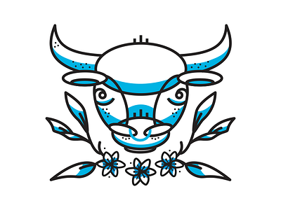 Bull Concept Illustration animals blue bull concept flowers illustration leaves