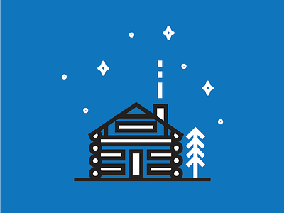 Lil Cabin in the Woods blue cabin chilly fireplace icon illustration pine tree snow vector illustration winter winter scene