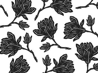 Magnolias black and white flowers icon magnolia pattern procreate