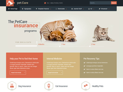 Petcare - Responsive Joomla! Template animal bonusthemes joomla pet responsive template virtuemart web design