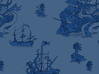 Pirates Dribbble apparel kraken mermaids pattern pirateship