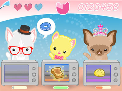 Game Mockup 2 cats cooking game illustration pastries toasters ui