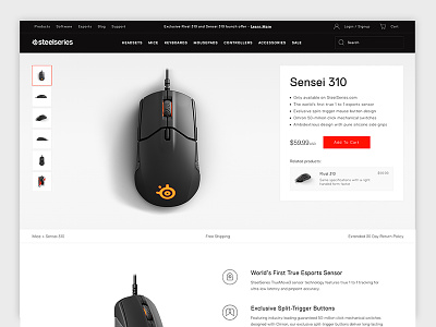 Sensei 310 Product Page buy ecommerce esports games gaming launch mouse product related products ui