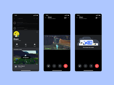 Mobile Stream Spectating controls discord games gaming go live mobile preview product design profile spectate spectator stream ui