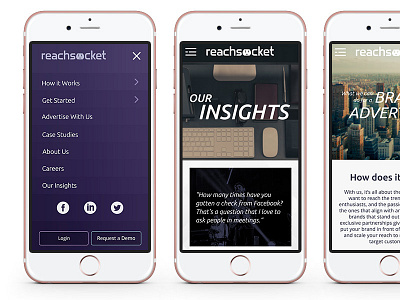 Reachsocket Mobile advertising brand menu mobile nav responsive slick startup tech