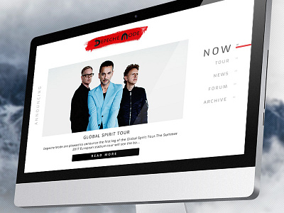 Depeche Mode Tour Announcement Page band clean landing page menu minimal news red responsive tour dates ui web design website