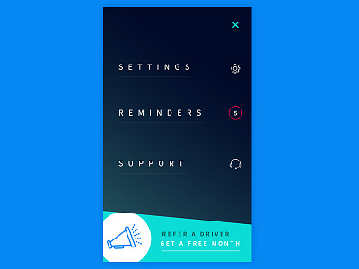 Mobile Menu for App aqua before after blue gradient menu mobile mobile menu navigation referral reminders settings sleek