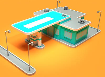 Asset Forge Daily Build: GasStation Angle1 Day 3d art asset forge blender3d gas station illustration low poly render