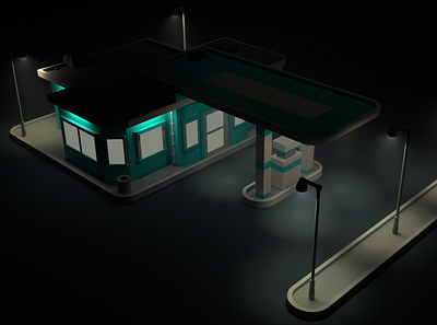 Asset Forge Daily Build: GasStation Angle2 Night 3d art asset forge blender3d gas station illustration low poly render