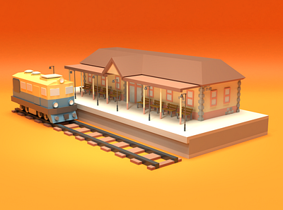 Asset Forge Daily build: Train Station 3d art asset forge blender3d illustration low poly render train station