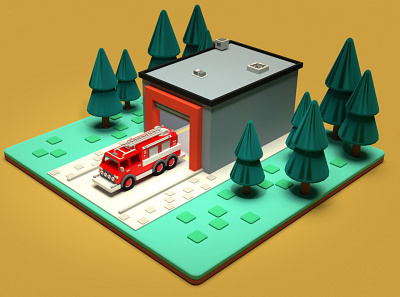 Fire Truck 3d art asset forge blender3d fire truck illustration low poly render
