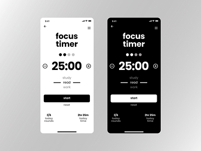 Focus Timer app branding clock countdown dailyui dark dark mode design graphic design illustration light light mode logo minimal pomodoro productivity timer ui ux vector