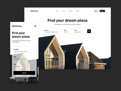 Real Estate Landing Page app branding dailyui design desktop graphic design house minimal mobile phone product design real estate ui unsplash ux web design white