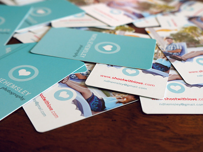 Business Cards for my wife - Natalie Hemsley Photography bcards business cards cute girly heart photography pink teal