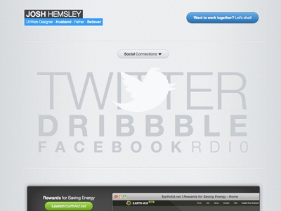Hello JoshHemsley.com!! blue gray hemsley homepage josh personal redesign social