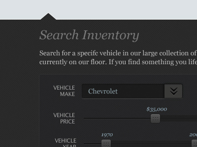 Inventory Search auto dark dropdown gray search sliders