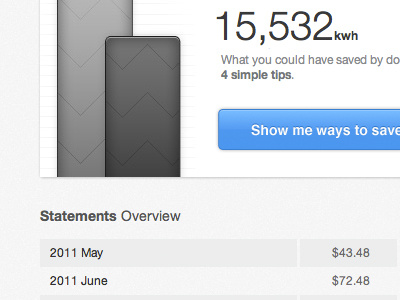 Energy Email Statements blue button chart email graph gray number table