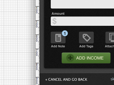 Adding Income accounting app black button gray green income iphone