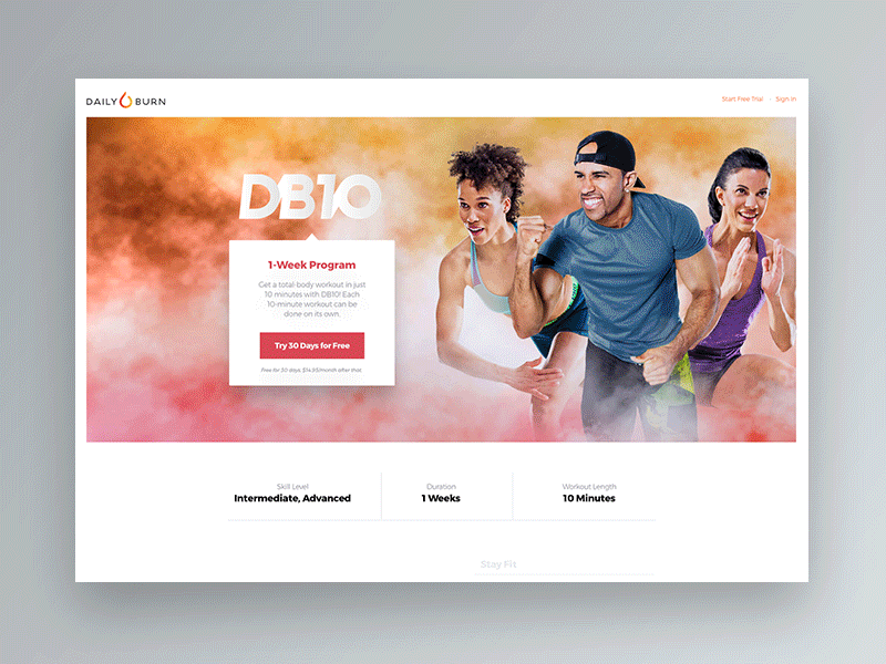 Daily Burn — Program Landing Pages dailyburn fitness landing page startup template website