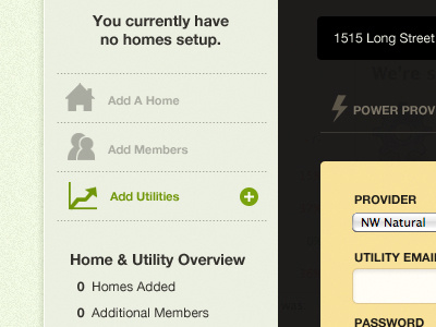Home/Utility Signup app brown green registration sidebar signup