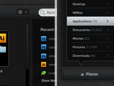 Mac OS X Finder Re-imagined dark finder ios mac os x rebound redesign stacks ui