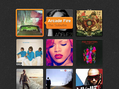 Music Site album band dark grid hover music orange review texture tooltip ui