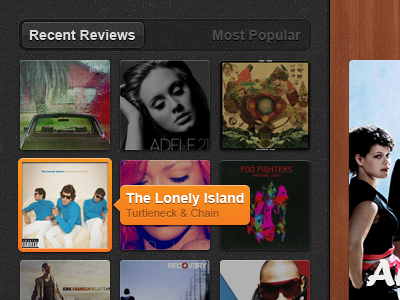 Reviews Sidebar album artist hover music orange review sidebar slider texture tooltip wood