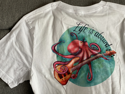 T-shirt design octopus playing bass guitar