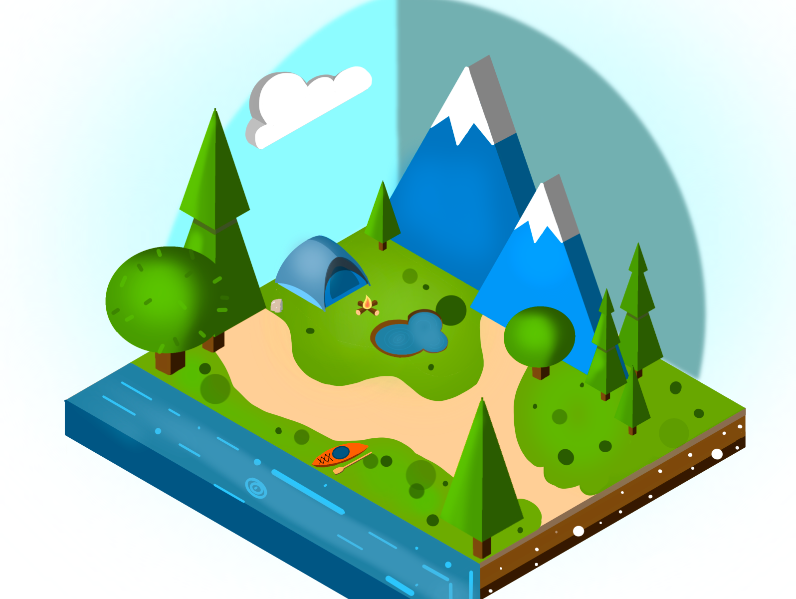 Isometric illustration mountain camping by Eugenia on Dribbble