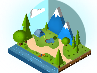 Isometric illustration mountain camping applepencil design digital art digital illustration digital painting flat design illustration isometric illustration isometry procreate