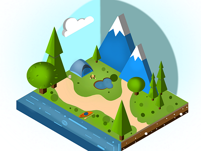 Isometric illustration mountain camping
