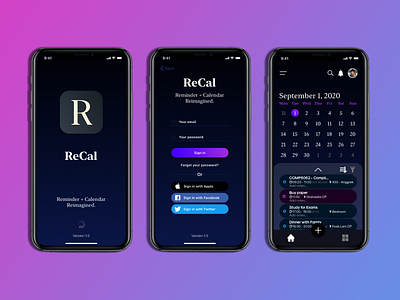 ReCal — A Reminder + Calendar App Redesigned app calendar design illustration reminders ui vector