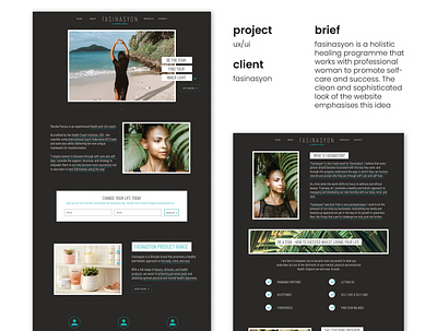 UI/UX - Fasinasyon branding design dark mode design healing holistic innovation seychelles ui user interface web design website design woman