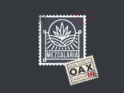 Mezcalaria Mezcal Label drink label mexico mezcal postage stamp