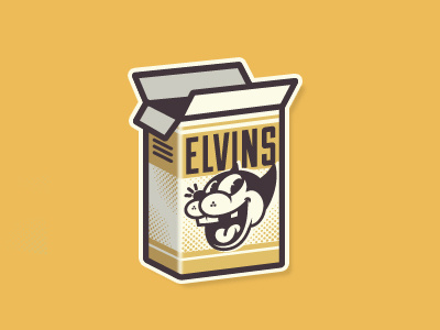 Elvins Business Card box business card cat cereal food halftone retro vector vintage