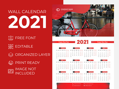 Wall Calendar 2021 Beauty Red for Corporate Business Agency