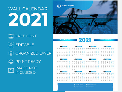 Wall Calendar 2021 Ocean Blue for Corporate Business Agency