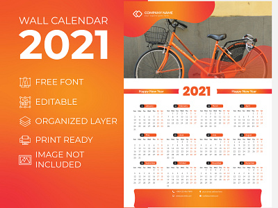 Wall Calendar 2021 Sweet Orange for Corporate Business Agency