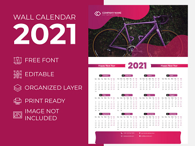 Wall Calendar 2021 Awesome Purple for Corporate Business Agency