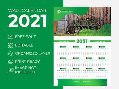 Wall Calendar 2021 Nature Green for Corporate Business Agency