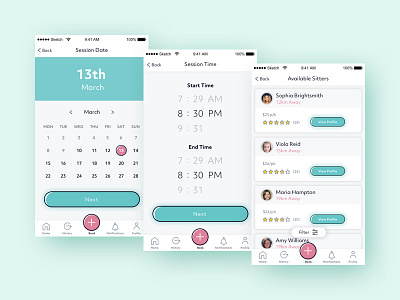 Poppinz | Babysitter Booking Process app babysitter book calendar design filter ios screen ui ux web