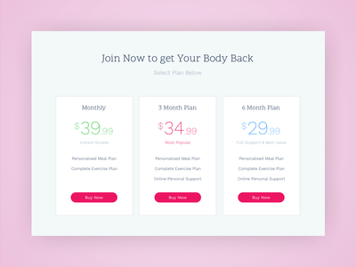 Back To My Body | Pricing Plan app design pricing saas table ui ux web