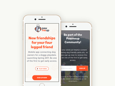 Pawmeup | App Landing Page Mobile Design app. mobile design dog interface landing page sign up ui ux web