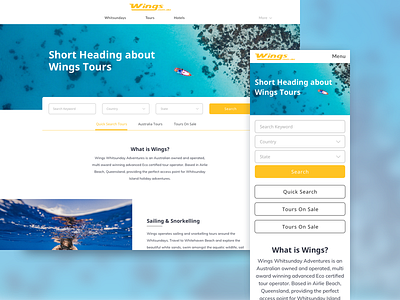 Refreshing Wings' Page conversion mobile responsive search travel ui web