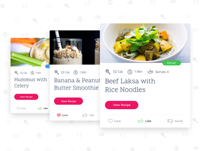Back To My Body | Recipe Cards app clean icons interface meal pattern recipe ui web