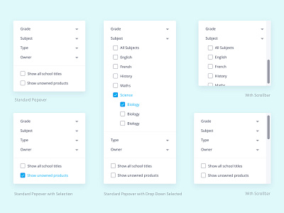 Popovers UI Kit checklist dropdown interface product tabs ui user web