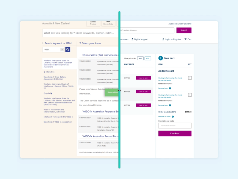 Before and After | Pearson Clinical animation checkout design ecommerce interface slider ui ux web website