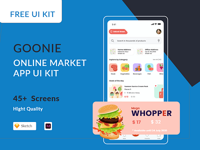 Goonie Online Market - Free UI Kit Sketch & Adobe XD application delivery ecommerce market mobile online shopping uiux ux uı virtual